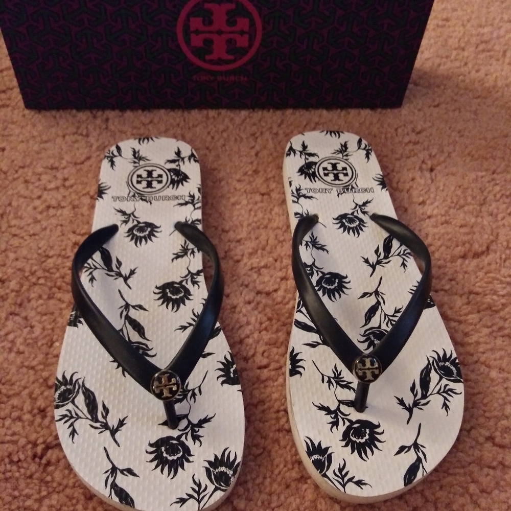 Tory Burch navy flip flops